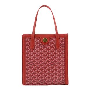 POURCHET/宝榭法国新款简约时尚菜篮子包菱格帆布竖形托特包小号