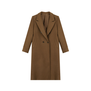 安妮不火自带垫肩高级感双排扣毛呢大衣女微胖大码中长款呢子外套