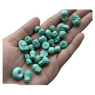 天然绿松石饰品配件手链桶珠绿度母貔貅隔珠隔片手串diy配饰文玩