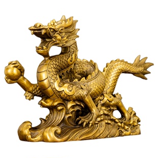 黄铜龙摆件招财办公室客厅玄关桌面龙腾四海摆件五爪金龙大号