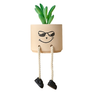 仿真绿植吊脚娃娃小摆件创意客厅电视柜墙上置物架桌面家居装饰品