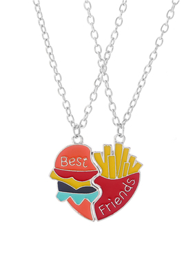 汉堡薯条双人拼接项链