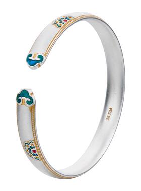 顺庆银楼S9999纯银手镯女宝吉相足银镯子新中式古风可调节送礼