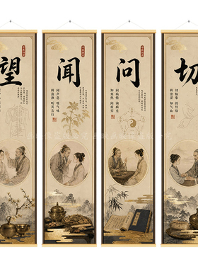 中医四诊挂画养生馆背景墙画