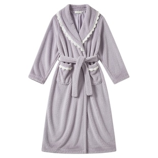 女款睡袍冬季加厚高级珊瑚绒双面绒睡衣女法式女士长款浴袍睡裙冬