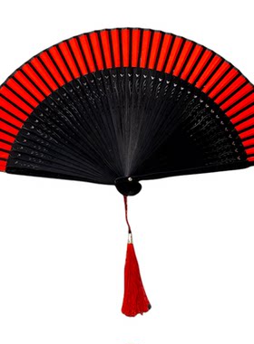 舞蹈扇子折扇古风古典舞黑红素面