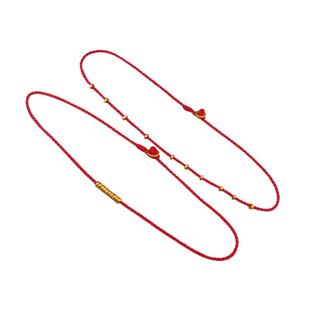 巨细纯手工编织24K黄金999足金极小隔片本命年红绳手链脚链男女