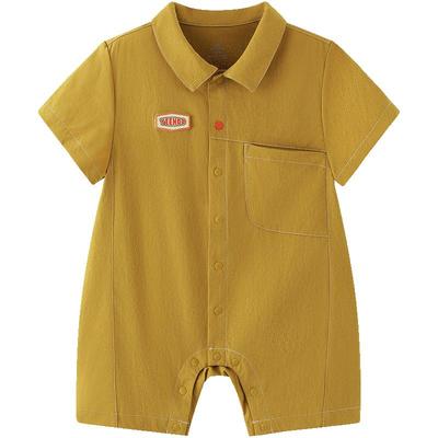 英氏夏季短袖透气男宝连体衣