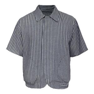 JCAESAR SHIRT 泡泡褶弯弧打揽衬衫 暗蓝色条纹 褶皱肌理 暗门襟