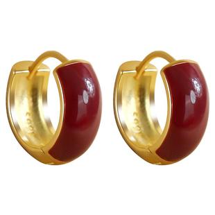 卡伦图安可拉红耳环女999纯银针金色圆圈耳饰新年耳圈秋冬耳钉新