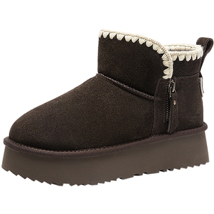 【明星同款】千百度厚底雪地靴女2025冬季新款加厚保暖棉鞋短靴