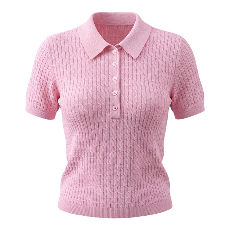 100%纯棉POLO领麻花针织衫女短袖