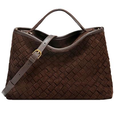 百丽包包女25冬商场同款绒布编织拼接单肩斜挎手提托特包BL883DX5