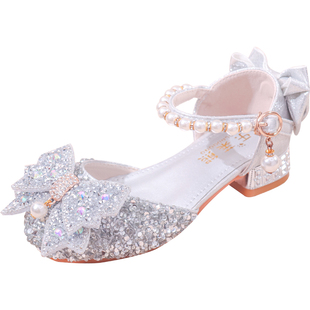 女童皮鞋夏季儿童水晶公主鞋女孩走秀钢琴晚礼服高跟鞋舞台演出鞋