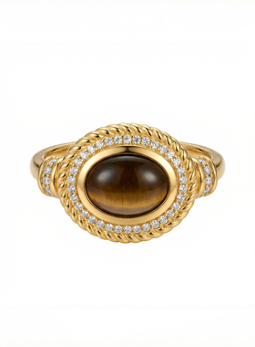 纯银虎眼石法式复古轻奢女戒