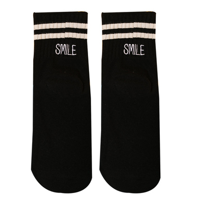 刺绣两杠中筒纯棉袜子女