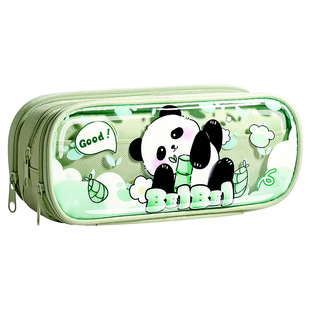 熊猫笔袋卡皮巴拉文具盒2024新款小学生专用大容量高颜值女孩款儿童多功能文具袋男孩透明超大铅笔盒套装