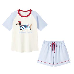 纯棉睡衣女款夏带胸垫家居服套装秋春2026新款夏季卡通短袖短裤棉