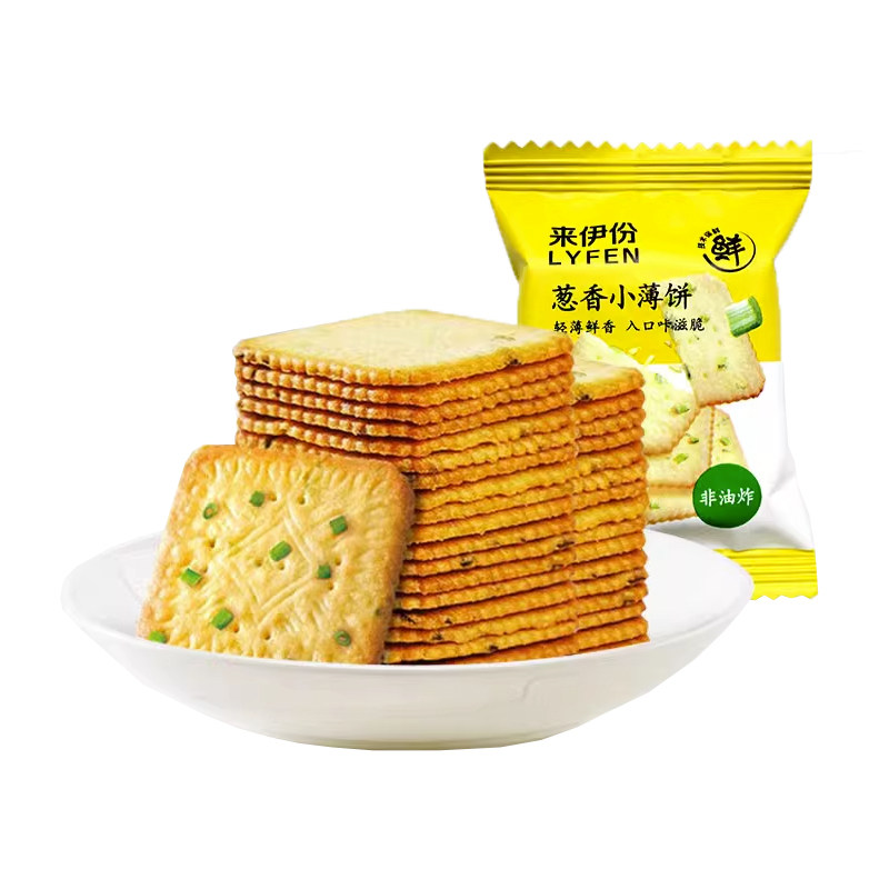 来伊份葱香小薄饼干500g咸香酥脆饼干小包装非油炸休闲零食来一份
