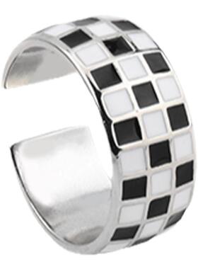 PDSTYLE 轻奢小众精致钛钢不掉色黑白棋盘格戒指男女潮闺蜜食指环