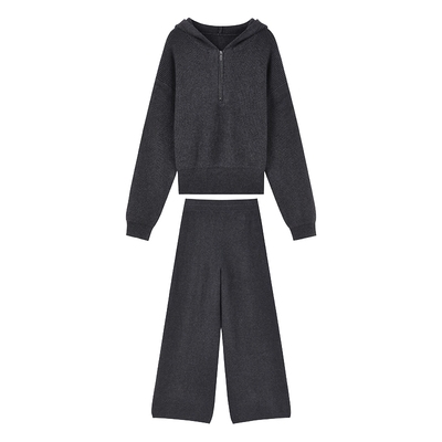 秋水伊人简约连帽拉链上衣2025年冬季新款女通勤百搭阔腿裤两件套