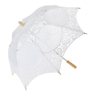 儿童走秀小洋伞蕾丝花边绣花新生儿满月百岁拍照摄影公主白色道具