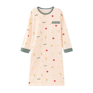 浪莎纯棉睡裙女带胸垫一体长袖睡衣春秋季宽松中长款连衣裙家居服