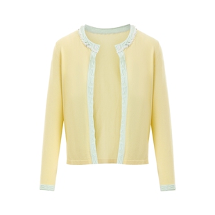 LIME莱茵蓝黄撞色圆领针织开衫吊带套装秋新款优雅串珠装饰