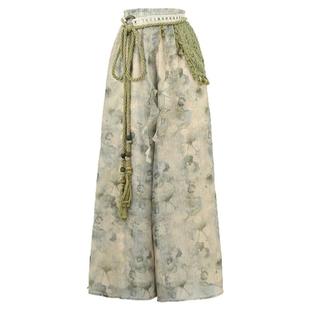 森女部落原创森系两穿阔腿垂感宽松松驰感裤子小个子休闲裤送腰巾