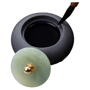 六品堂小楷玉石砚台天然罗纹原石带盖迷你掌中砚防蒸发不干墨文房四宝练字墨汁墨盒书法专用墨池小墨罐墨碟