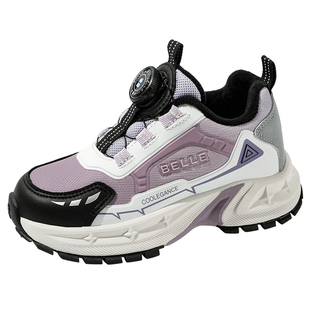 百丽童鞋旋转扣老爹鞋男童冬季加绒运动鞋女童舒适防滑软底户外鞋