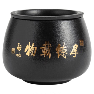 黑陶茶渣缸陶瓷茶洗建水过滤带盖废水缸孟大号桌面垃圾桶茶水分离