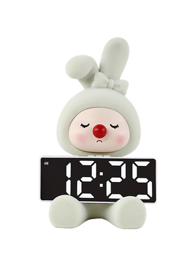 可爱兔子时钟摆件ins风客厅桌面装饰摆台式儿童房卧室床头柜闹钟
