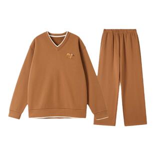 形内睡衣女套装V领摇粒绒加绒冬款2024新款冬季加厚可外穿家居服