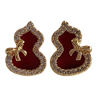 玄学旺财耳环女精致小巧葫芦耳钉气质蝴蝶结高级感新年红色耳饰品