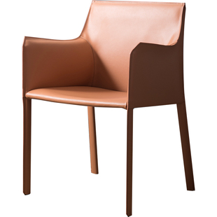 北欧家用餐椅轻奢马鞍皮椅子设计师意式扶手靠背座椅酒店售楼处椅