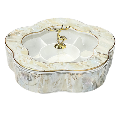 高档旋转陶瓷干果盘客厅茶几家用零食摆放盘糖果盒水果坚果瓜子盒