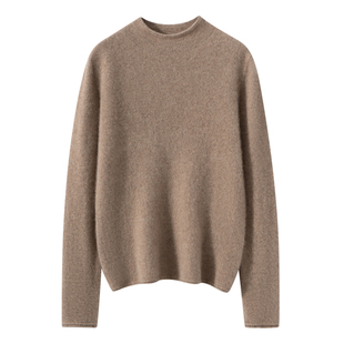 康家线~新款纯山羊绒衫女卷边半高领纯色宽松针织打底衫毛衣内搭