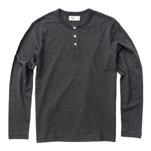 吃茶去男款花纱复古亨利领长袖T恤 长绒棉素色打底 纯色百搭