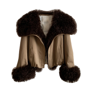 旷野之息！羊毛一体90白鹅绒羽绒服宽松派克服2025新款皮草外套女