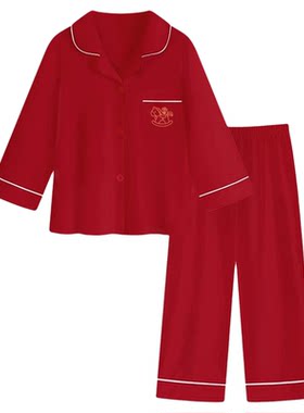 芬腾服饰新款儿童套装中大男女孩新年红家居服睡衣纯棉红色起居服