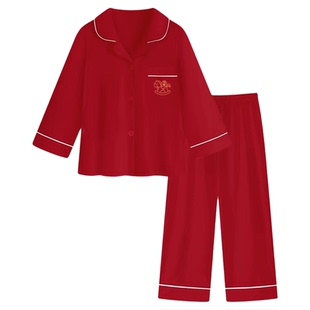 芬腾服饰新款儿童套装中大男女孩新年红家居服睡衣纯棉红色起居服