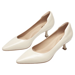 KISSCAT接吻猫[CAT系列]26春新舒适法式尖头浅口单鞋白色高跟鞋女