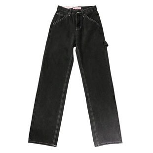 brandy大口袋明线拖地牛仔工装裤女bm高街直筒裤复古加长高个子潮