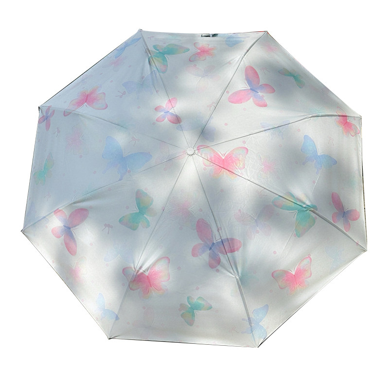 马卡龙蝴蝶印花自动雨伞彩胶折叠晴雨两用女遮阳防紫外线太阳伞