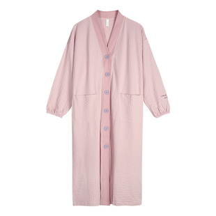 轩靓泡泡棉睡袍女春秋季纯棉长袖睡衣开衫睡裙时尚高级感浴袍大码