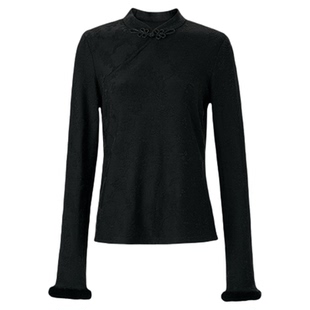 MNGATA G.宫小妍【水貂毛·逢春】新中式立领弹力长袖上衣5102052