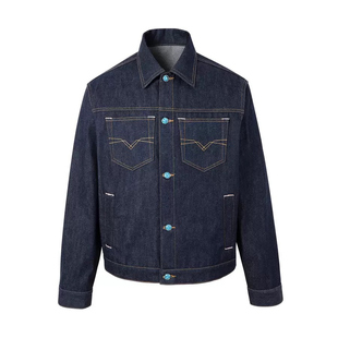 IREX 定制仿黑松石丹宁色原牛廓形短宽版型牛仔夹克正肩复古外套