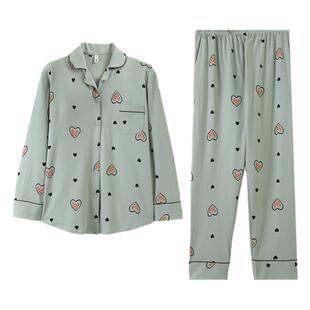 100%棉带胸垫胖mm大码睡衣女长袖纯棉秋冬加厚全棉加肥加大家居服