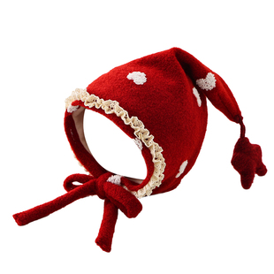 宝宝帽子冬天加厚保暖儿童针织护耳帽红色新年帽婴幼儿套头毛线帽